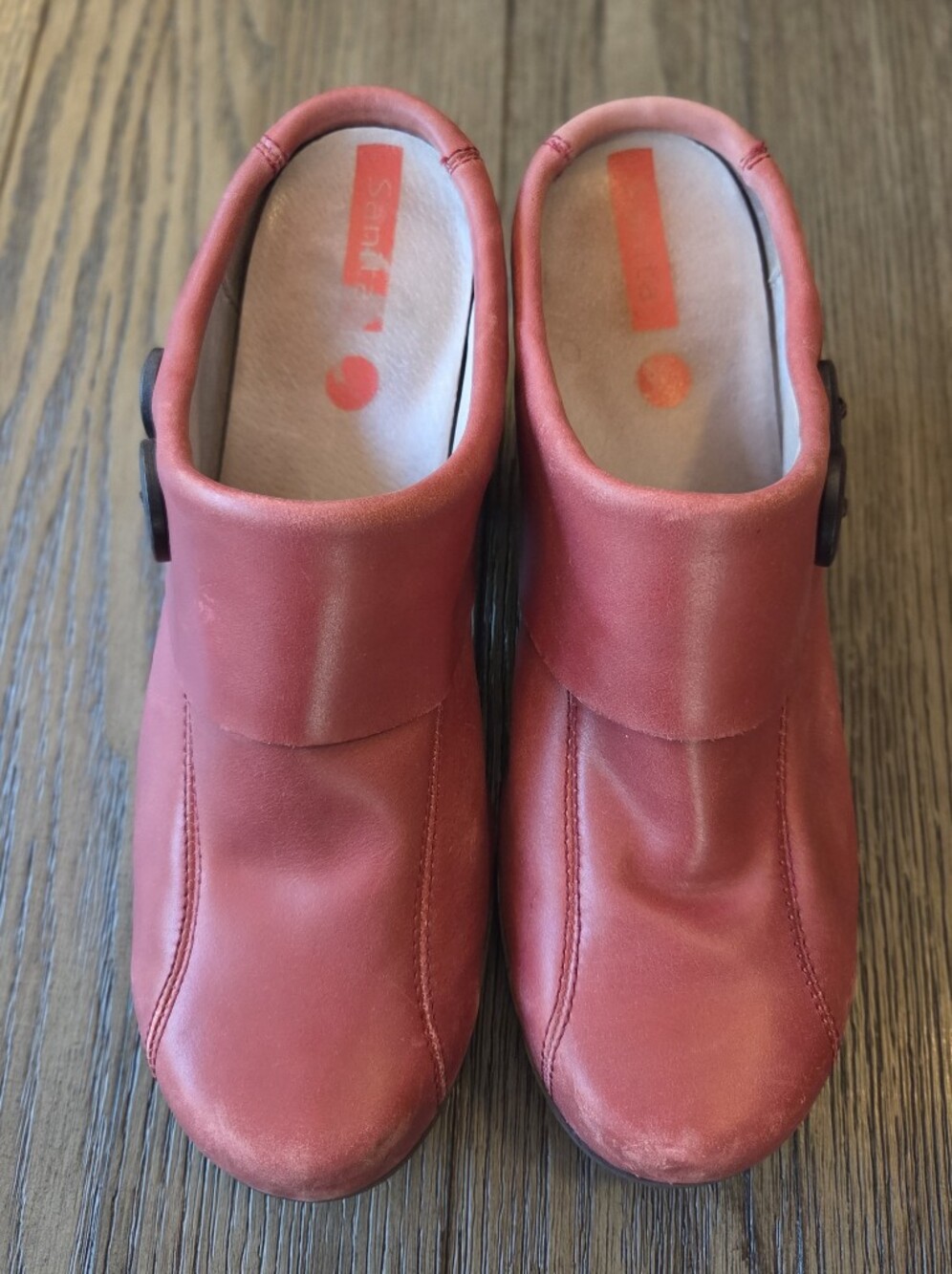Sanita Red Leather Slip On Clogs Mules Low Wedge Comfort Shoes Size 41 US 10